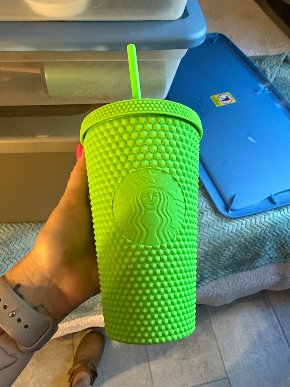 Starbucks Bright Neon Green Studded Tumbler with Lid and Straw